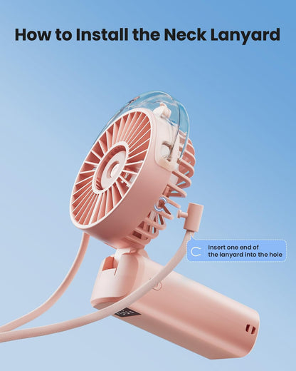 Gaiatop Portable Misting Fan, 180° Foldable Handheld, 3 Speeds USB Rechargeable, Spray Water Mist with LED Digital Display, Personal Cooling Mini Hand Fans for Travel, Hiking, Concert, Outdoor (Pink)