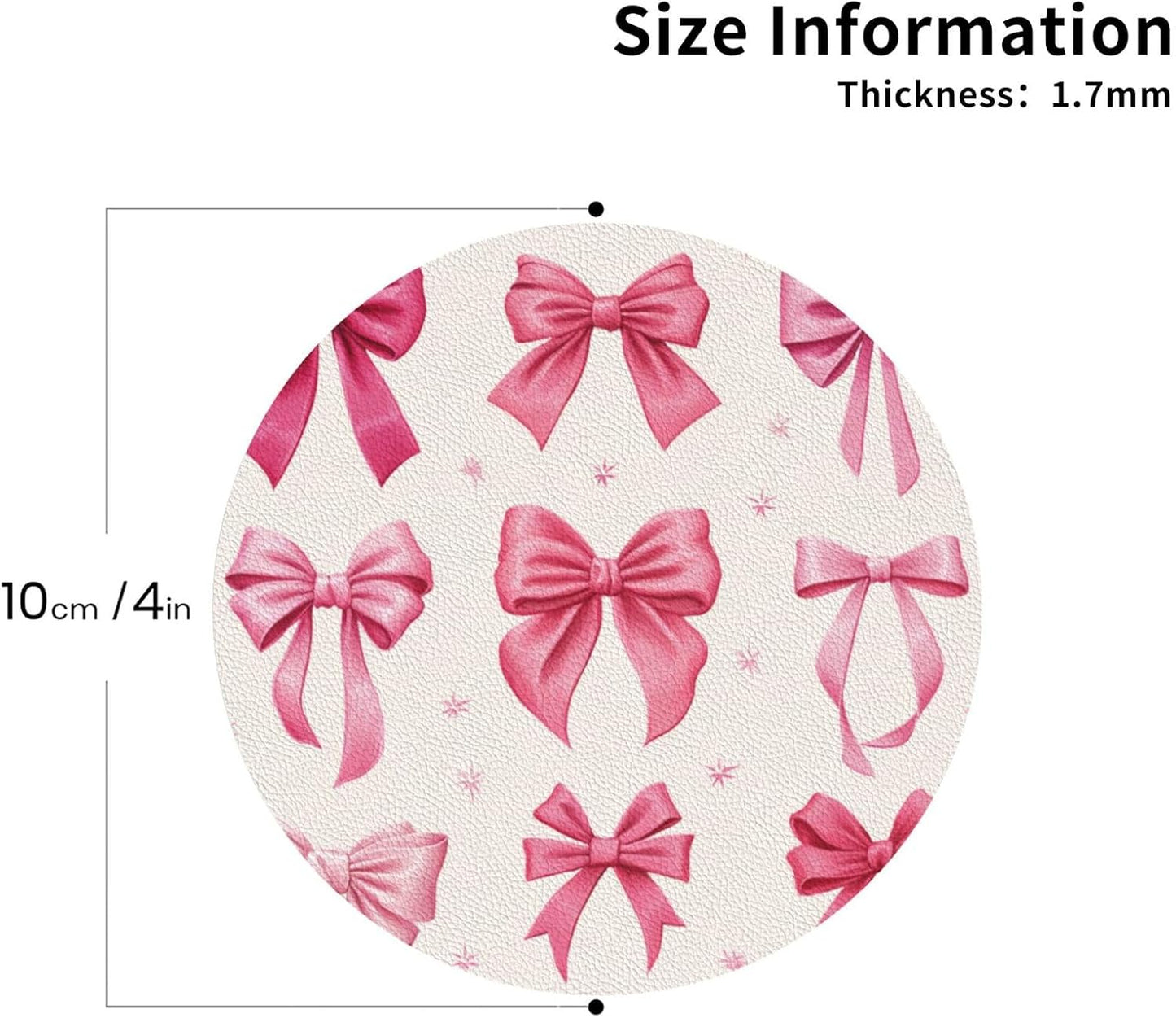 Light Pink Bows in Three Rows Drinks Coasters Set of 4 Leather Drink Coasters for Tabletop Protection Heat Resistant Bar Cup Mat Pad