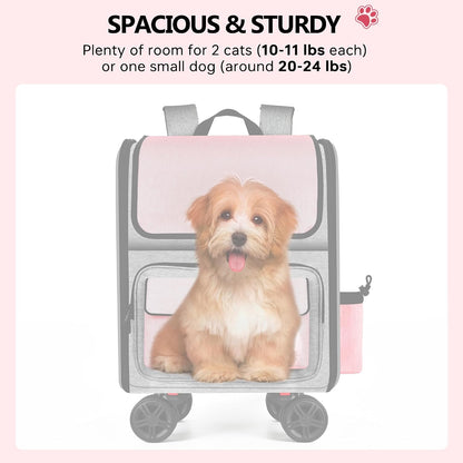 MGB Large Pet Carrier, Foldable Rolling Dog Carrier with Removable Wheels, Cat Rolling Bag 21.3"x15"x12.2" for 2 Cats & 1 Dog for Travel, Outdoor, Vet Visits, Camping, Indoor. Pink. (Not for Airline)