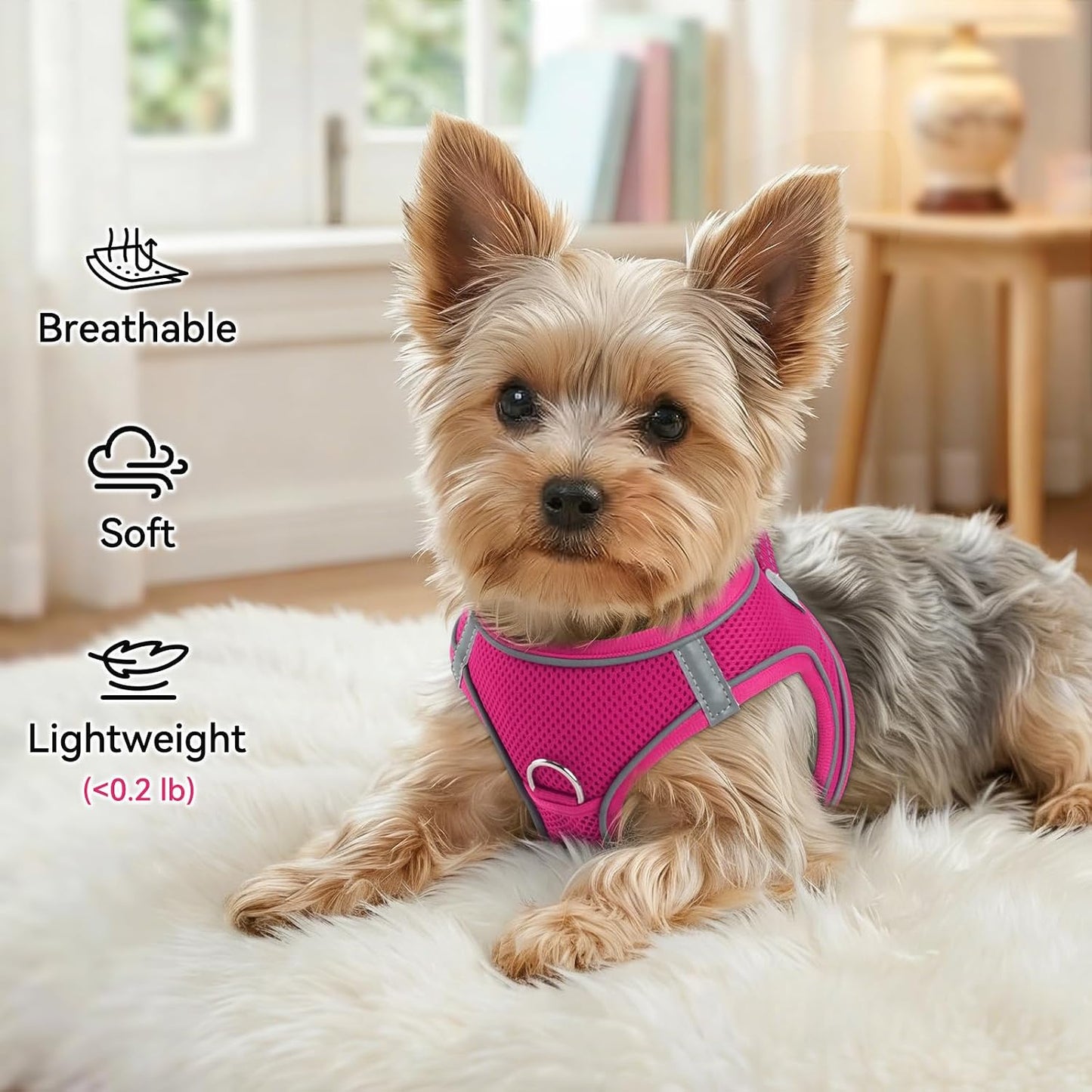 Joytale Small Dog Harness, Breathable Mesh Step-in Vest, Reflective Soft Padded Harnesses for Small and Medium Dogs, Hot Pink, L