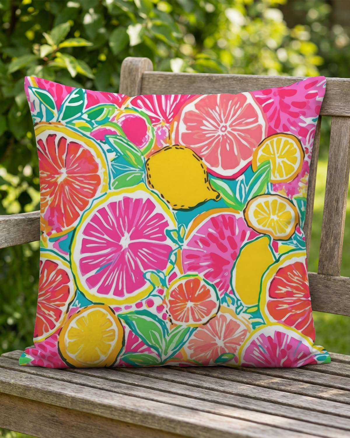 Summer Citrus Fruit Pillow Cover 18x18 Inch - Vibrant Lemon and Grapefruit Design, Tropical Decorative Cushion Case for Refreshing Home Decor