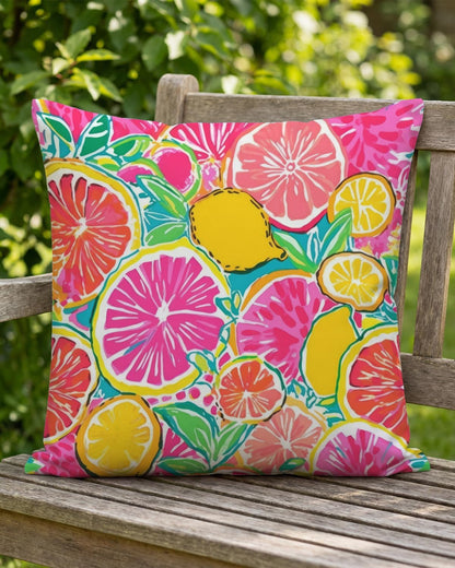 Summer Citrus Fruit Pillow Cover 18x18 Inch - Vibrant Lemon and Grapefruit Design, Tropical Decorative Cushion Case for Refreshing Home Decor