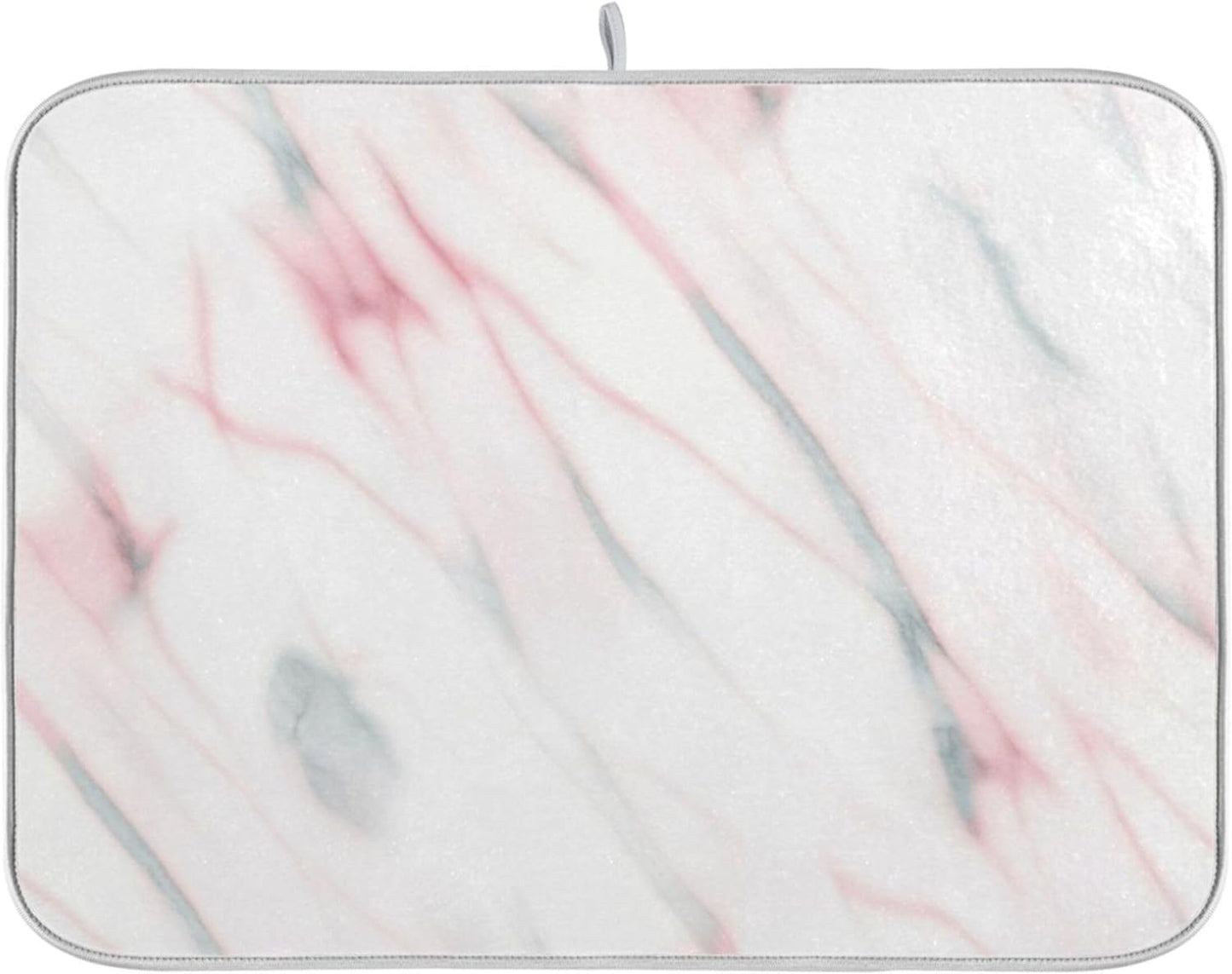 Absorbent Dish Drying Mats Floral Hanging Loop Mat Drying Pads Aesthetic White Light Pink for Kitchen Counter Mat, 16" x 18"