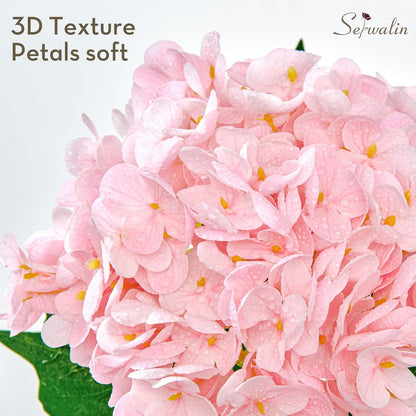 Serwalin 𝟱𝙋𝘾𝙎 3D Real Touch Hydrangea Artificial Flowers, 20in Lifelike Pink Latex Fake Hydrangea Flowers for Wedding Office Family Party Living Room Table Decoration (Pink)