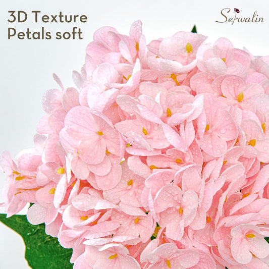 Serwalin 𝟱𝙋𝘾𝙎 3D Real Touch Hydrangea Artificial Flowers, 20in Lifelike Pink Latex Fake Hydrangea Flowers for Wedding Office Family Party Living Room Table Decoration (Pink)
