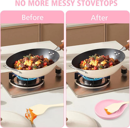 VanlonPro Silicone Spoon Rest for Stove Top - BPA-Free, Heat-Resistant Spoon Holder - Spoon Rest for Kitchen Counter - Large Cooking Utensil Rest for Spoons, Spatulas, Ladles or Tongs - Pink