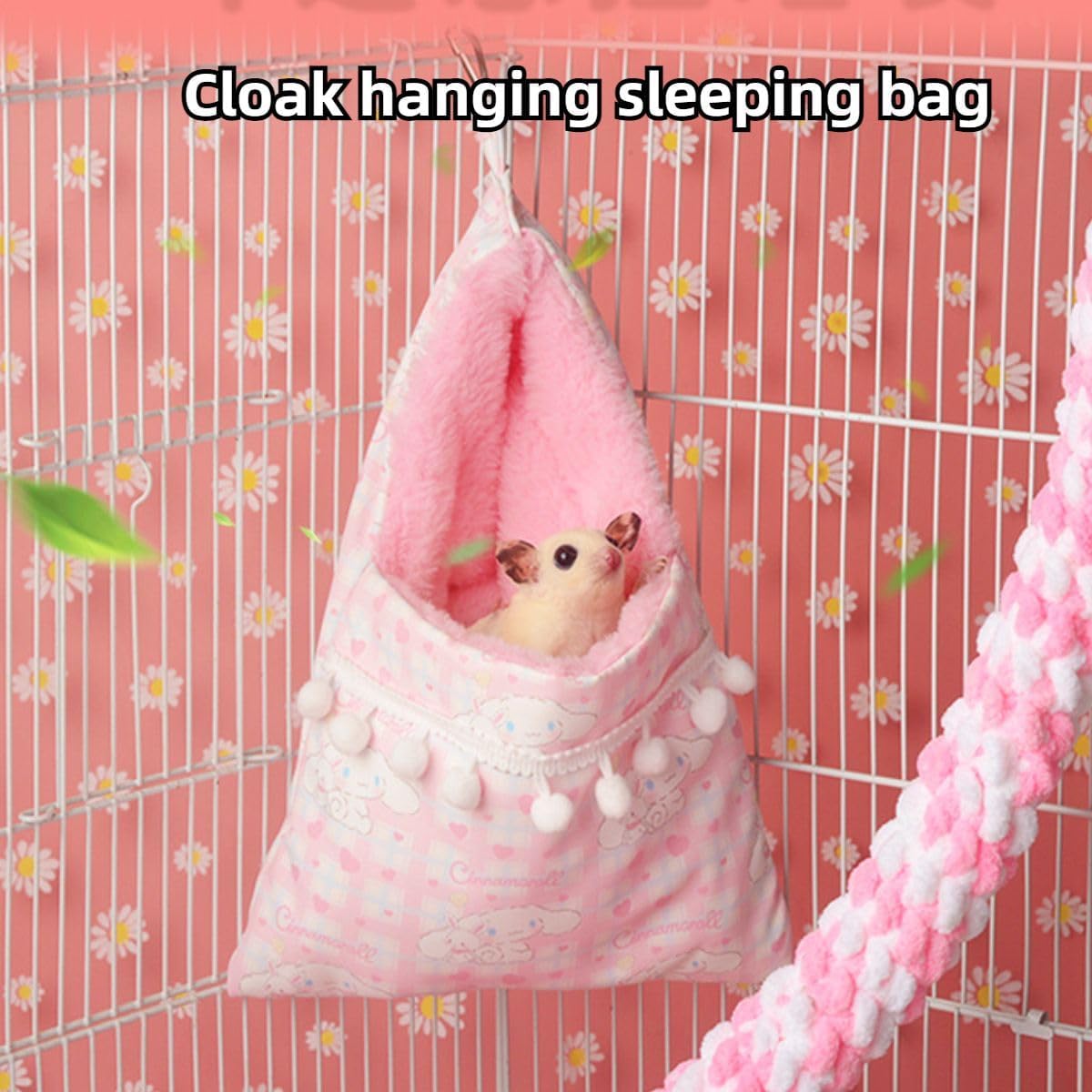 Sugar Gliders Sleeping Pouch Bag Small Pet Faux Rabbit Velvet Hanging Warm Comfortable Nest Bed for Small Animals Squirrels Marmosets Rats Hamster (Pink)