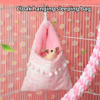Sugar Gliders Sleeping Pouch Bag Small Pet Faux Rabbit Velvet Hanging Warm Comfortable Nest Bed for Small Animals Squirrels Marmosets Rats Hamster (Pink)