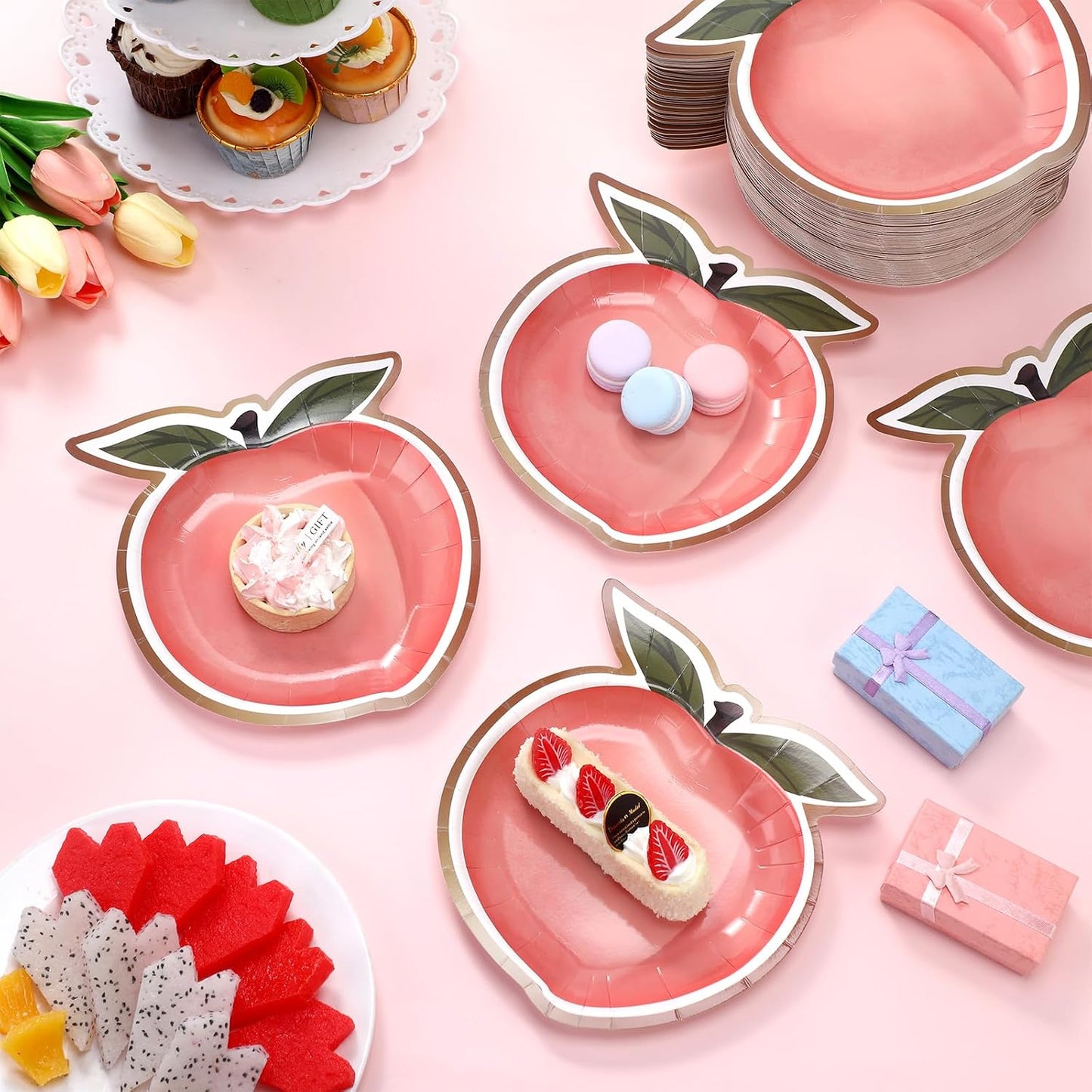 Zhehao 100 Pcs Peach Paper Plates Bulk Peach Party Decorations 7" Disposable Paper Plates for Tableware Peach Fruit Party Supplies Peach Themed Party Decorations Birthday Baby Shower Supplies