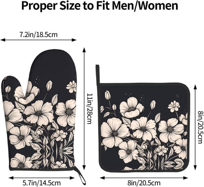 Light pink flowers Patterned Heat-Proof Gloves and Protective Mat Set (2-Piece) - For Ovens, Microwaves, and Grills