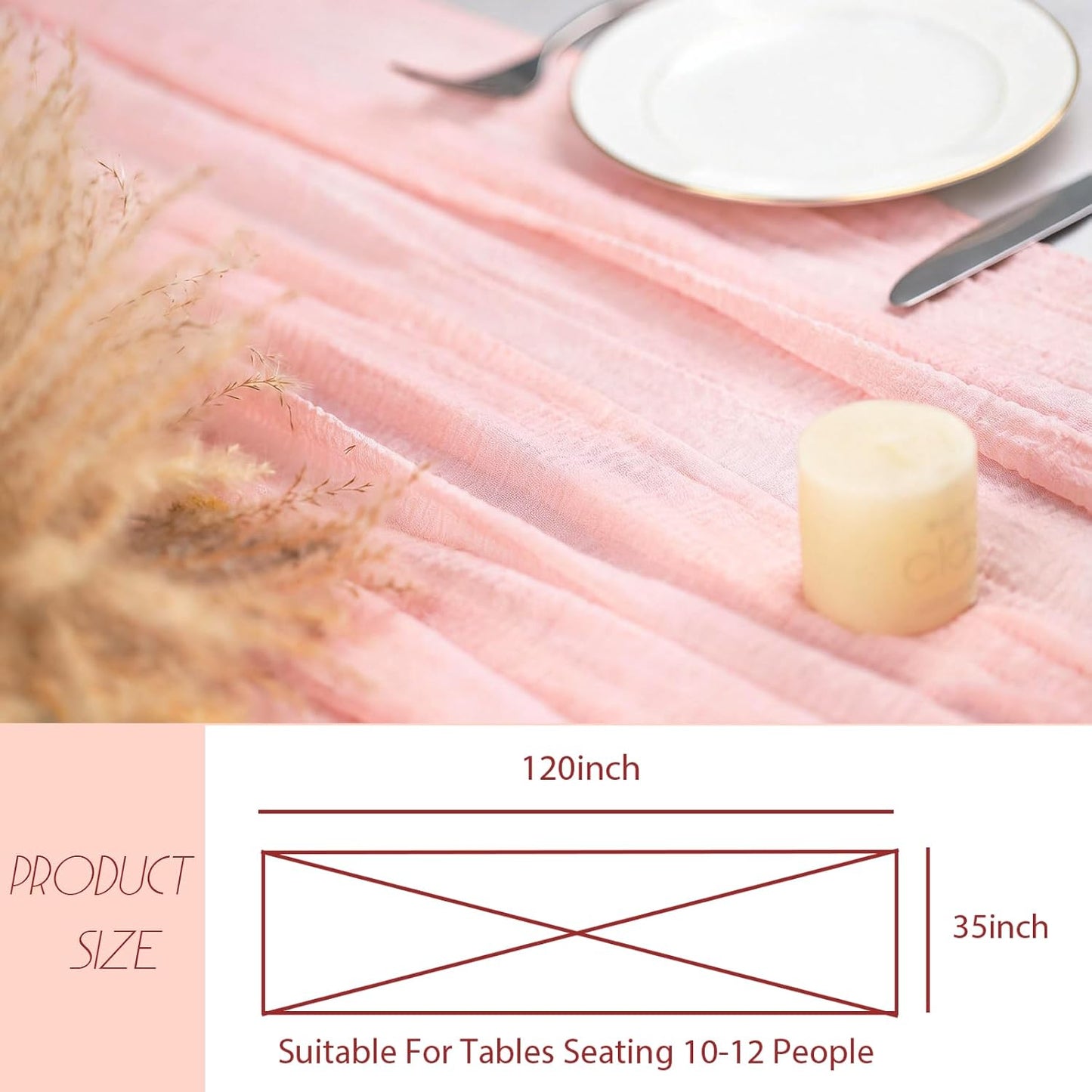 Cheesecloth Table Runner Dusty Pink 120 Inch Rustic Boho Cheese Cloth Runner for Holiday Wedding Home Decor Baby Centerpiece Party Shower Bridal Decoration