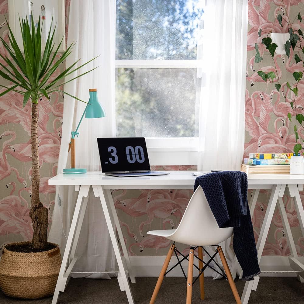 Tempaper Ballerina Pink Flamingo Removable Peel and Stick Wallpaper, 20.5 in X 16.5 ft, Made in the USA