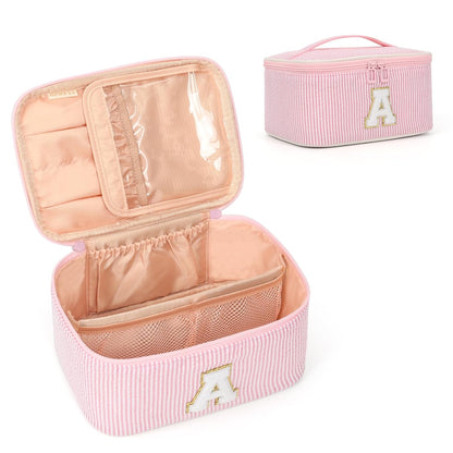 OCHEAL Makeup Bag for Women, Monogram Cosmetic Bag Pink Travel Makeup Case Beauty Toiletry Bag Organizer Personalized Gifts for Girls Bridesmaid, Sister, Wife, Friends Initial A