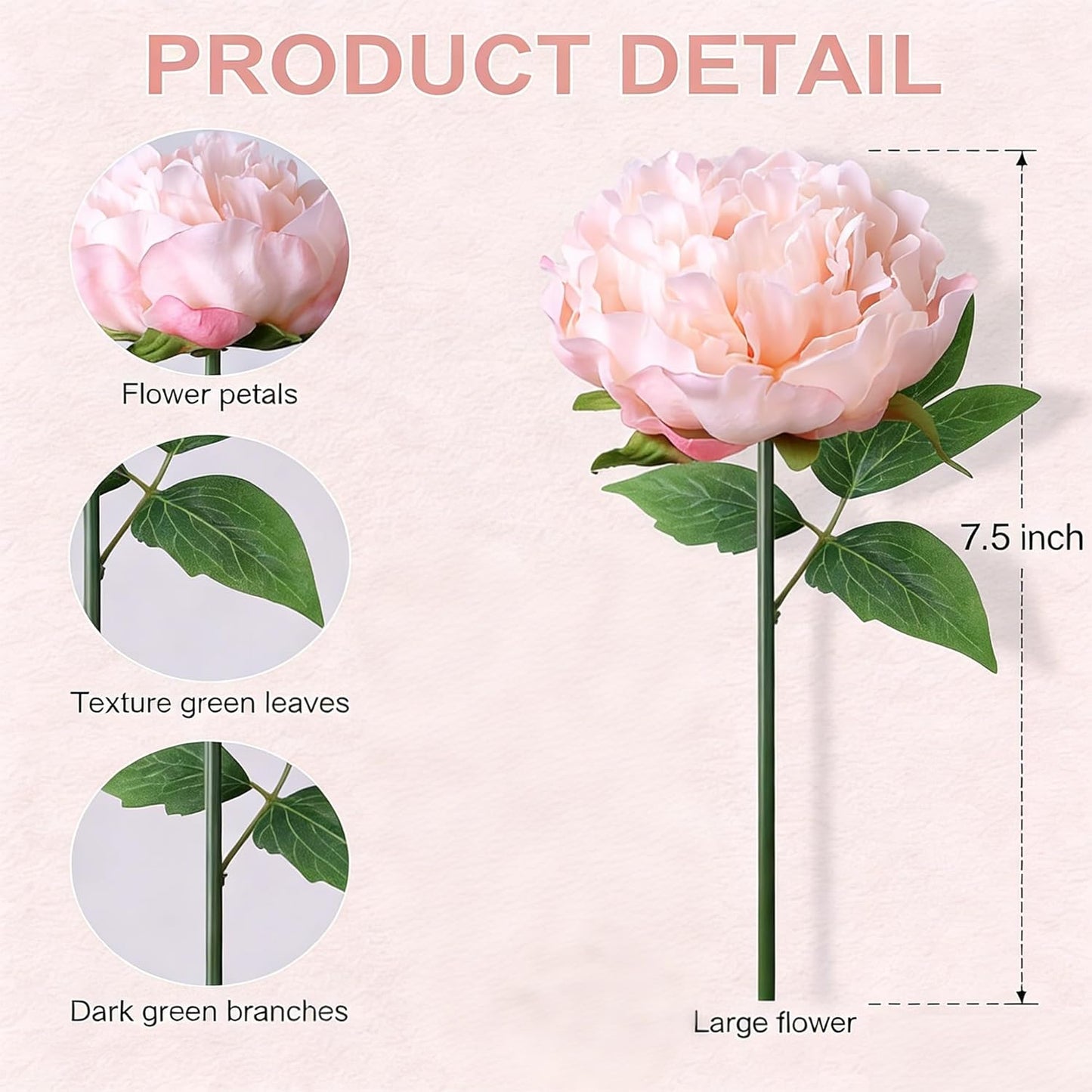 Artificial Hydrangea Flowers Arrangement in Wood Planter, 4PCS Fake Flowers in Wooden Vase Potted Floral Centerpieces for Tables Living Room Home Office Kitchen Decor (Light Pink Peony)