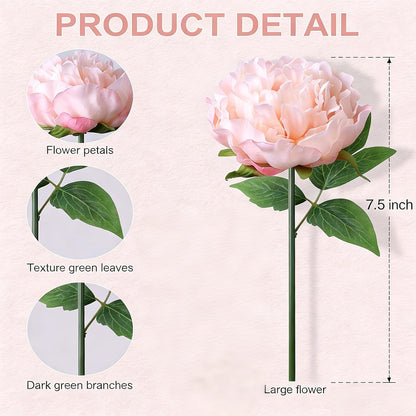 Artificial Hydrangea Flowers Arrangement in Wood Planter, 4PCS Fake Flowers in Wooden Vase Potted Floral Centerpieces for Tables Living Room Home Office Kitchen Decor (Light Pink Peony)