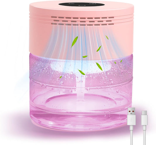 Water Air Purifiers for Home, Water Based Air Purifiers, Quiet 3-Speed Air Washer Aroma Diffuser, 8-Color Light Air Revitalizer, 24H Auto Shut-off Humidifier for Bedroom, Office, Living room, Pink