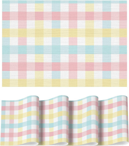 Artoid Mode Buffalo Plaid Vinyl Easter Placemats Set of 4, 12x18 Inch Washable Non-Slip Heat Resistant Plastic Place Mats for Party Dining Table, Pink/Blue