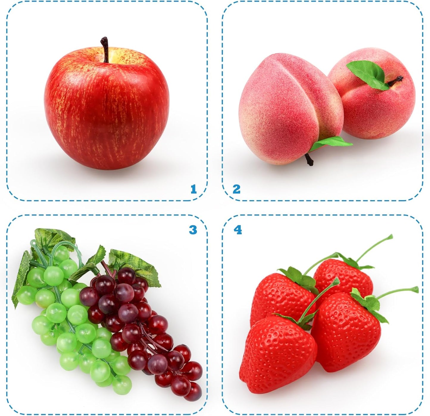 Fake Fruits Pack, Artificial Fruits Decoration Lifelike Fake Mixture Fruits for Home Decor, Simulation Faux Fruit Prop for Photoshoot, Artificial Apples Peaches Grapes Strawberries, 13 Pieces/Set