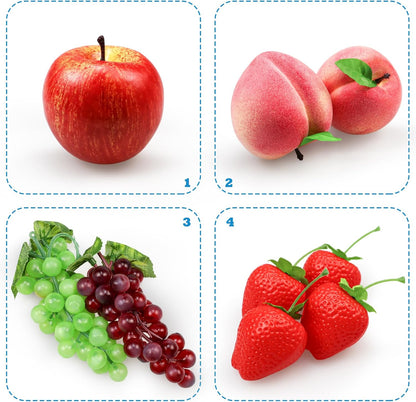 Fake Fruits Pack, Artificial Fruits Decoration Lifelike Fake Mixture Fruits for Home Decor, Simulation Faux Fruit Prop for Photoshoot, Artificial Apples Peaches Grapes Strawberries, 13 Pieces/Set