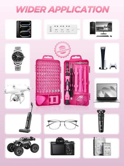 Pink Cordless Drill Set 202 Pcs, 21V Pink Power Drill Tool Set Kit with Storage Bag, Electric Drill Set for Women, Precision Screwdriver set, Magnetic Wristband, for Home DIY Projects