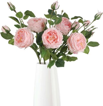 Real Touch Pink Austin Roses Peonies Artificial Flowers 4 Bouquets Latex Fake Peonies with Long Stem Realistic Faux Peonies Flower for Wedding Party Home Table Centerpieces Decorations (Pink)