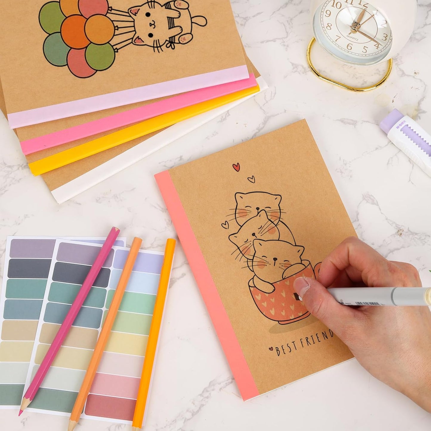 EOOUT 5 Pack A5 Composition Notebook, Kraft Lined Journal Bulk with Pink Spine, 5 Colors, 60 Pages for Women Girls Kids, School Office Supplies