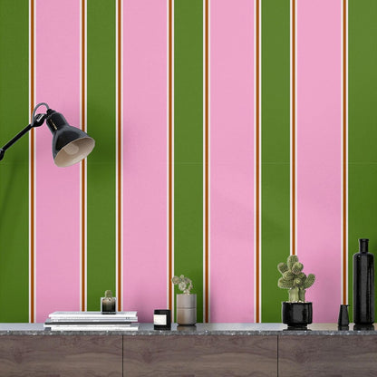 Stripe Wallpaper Mural Pink and Green Peel and Stick Wallpaper Retro Pastel Self-Adhesive Wall Paper for Girl Room Temporary Removable Contact Paper for Cabinets and Drawer 17.7" x 118"