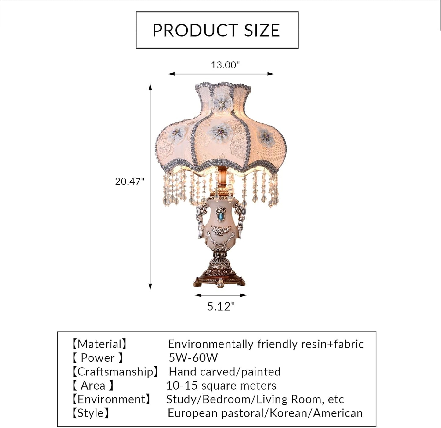 Vintage Pink Table Lamp Victorian Style Button Switch E27 Socket Dimmable Bulb Compatible Nightstand Lighting for Bedroom Living Room Office