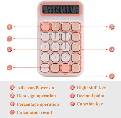 M&G Mechanical Switch Calculator, 12 Digits, Large LCD Display and Big Buttons, Cute Pink Desktop Calculator for Office, Home, School (Battery Included)