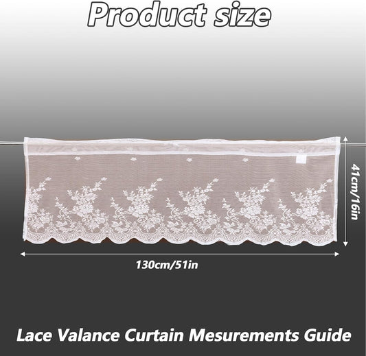 Lace Valances for Windows, Window Toppers Valances Short Curtain Vintage Pink Sheer Valance Over Sink for Kitchen Half Window Bathroom Decoration Rod Pocket 51x16 inches 1 Pane