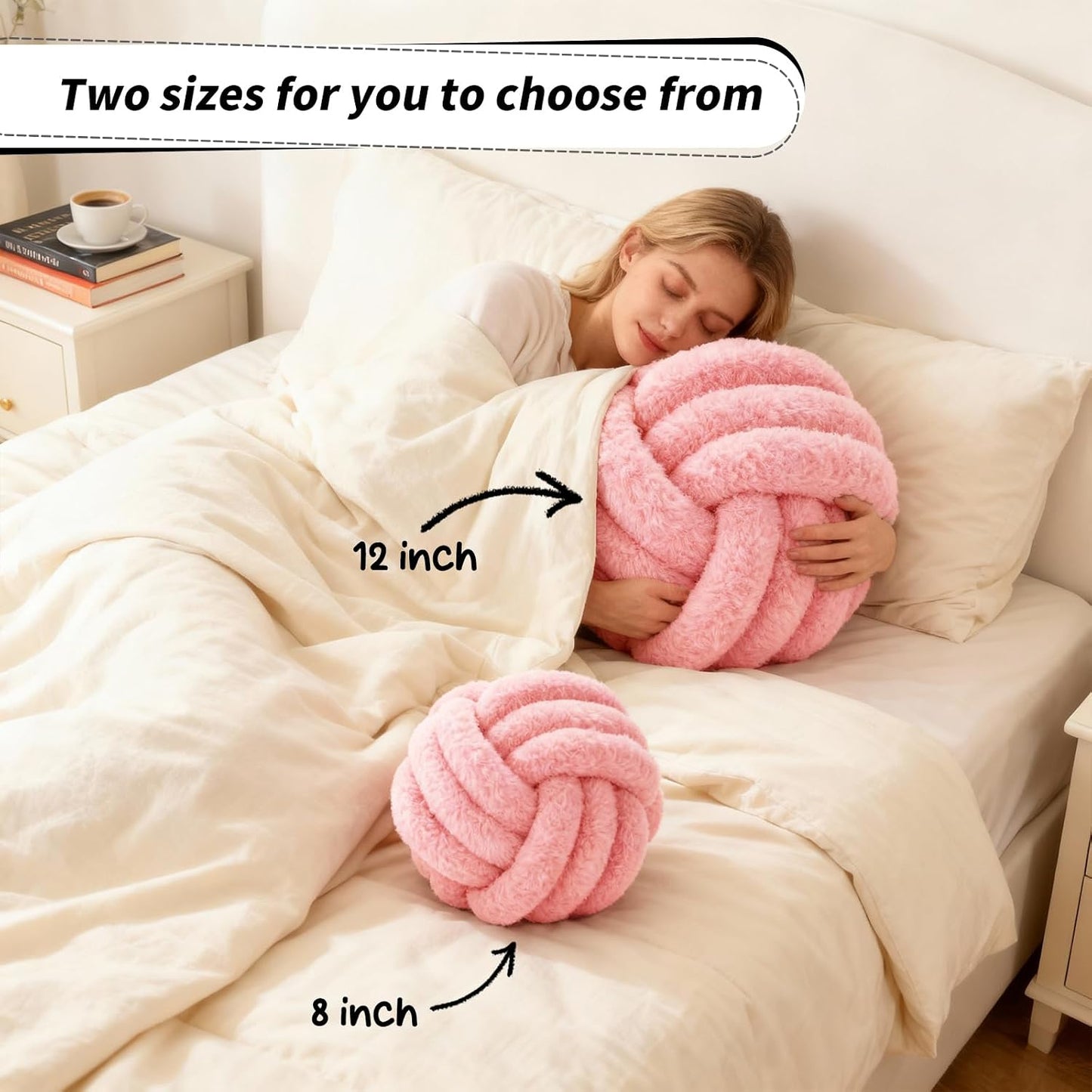 Throw Pillows - Knot Ball Pillow Throw Cushion Home Sofa Decoration Plush Knotted Handmade Round Pillows Pink 8 Inch
