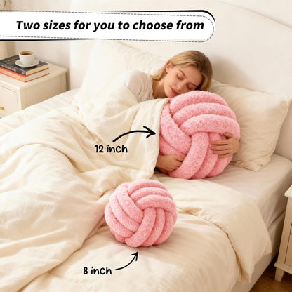 Throw Pillows - Knot Ball Pillow Throw Cushion Home Sofa Decoration Plush Knotted Handmade Round Pillows Pink 8 Inch