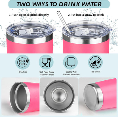 20oz Tumbler with Straw and Brush, Stainless Steel Vacuum Insulated tumbler, Double Wall Insulated Coffee Tumbler for Outdoor, Home, Travel,Office (Peach,1pcs)