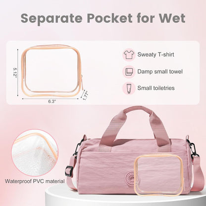 Mini Gym Bag for Women Men, Travel Gymnastics Sports Dance Ballet Samll Duffle Bag Gym Tote Organizer with Toiletry Pouch (Pink with Toiletry Bag)
