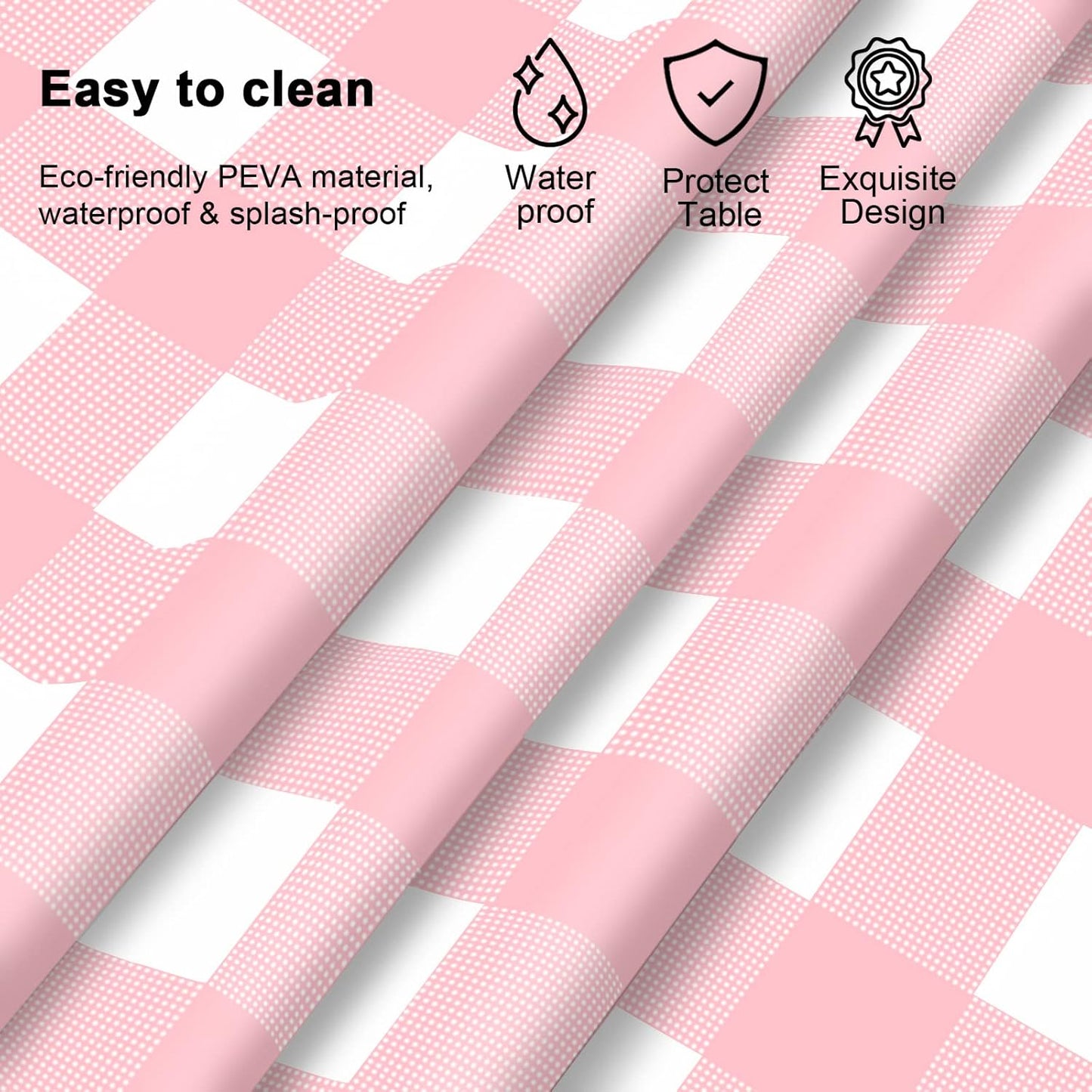 Mulbozy Pink Gingham Tablecloth 54 × 108 Inches Pink and White Checkered Table Cloth Disposable Plastic Waterproof Tablecover for Outdoor Picnic, Holiday Dinner, Birthday Party