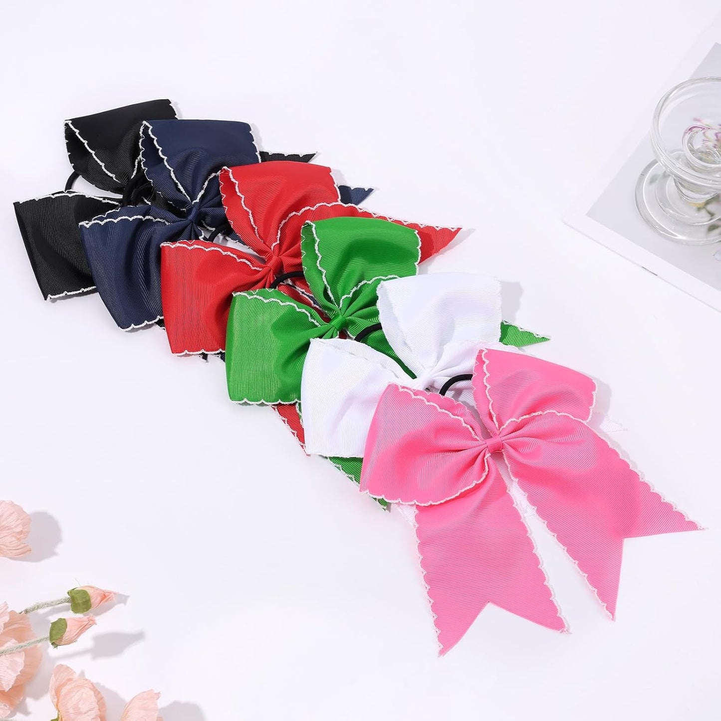 CN 10PCS 7.5" Pink Large Cheer Bows, Cheerleading Bows Ponytail Holder for Girls, Grosgrain Ribbon Cheer Hair Bows with Elastic Hair Tie for Cheerleader College Sports Softball Competition