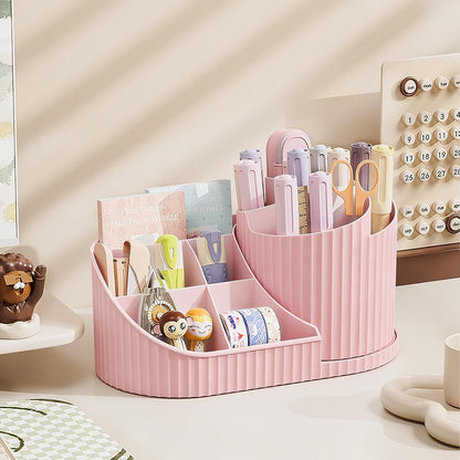 Anyoifax 360 Rotating Makeup Brush Holder Organizer with Divider 5 Slots Make Up Brushes Cup Flower-Shaped Spinning Pen Holder for Vanity, Cosmetics, Lipsticks, Pink