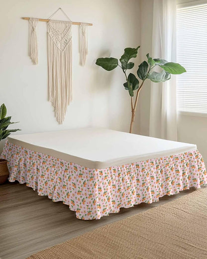Bed Skirt Pink Peaches Bedskirt 16 Inch Drop Flowers Summer Fruit Adjustable Elastic Wrap Around Bed Skirts Dust Ruffle for Queen Size Bed Frame Cover