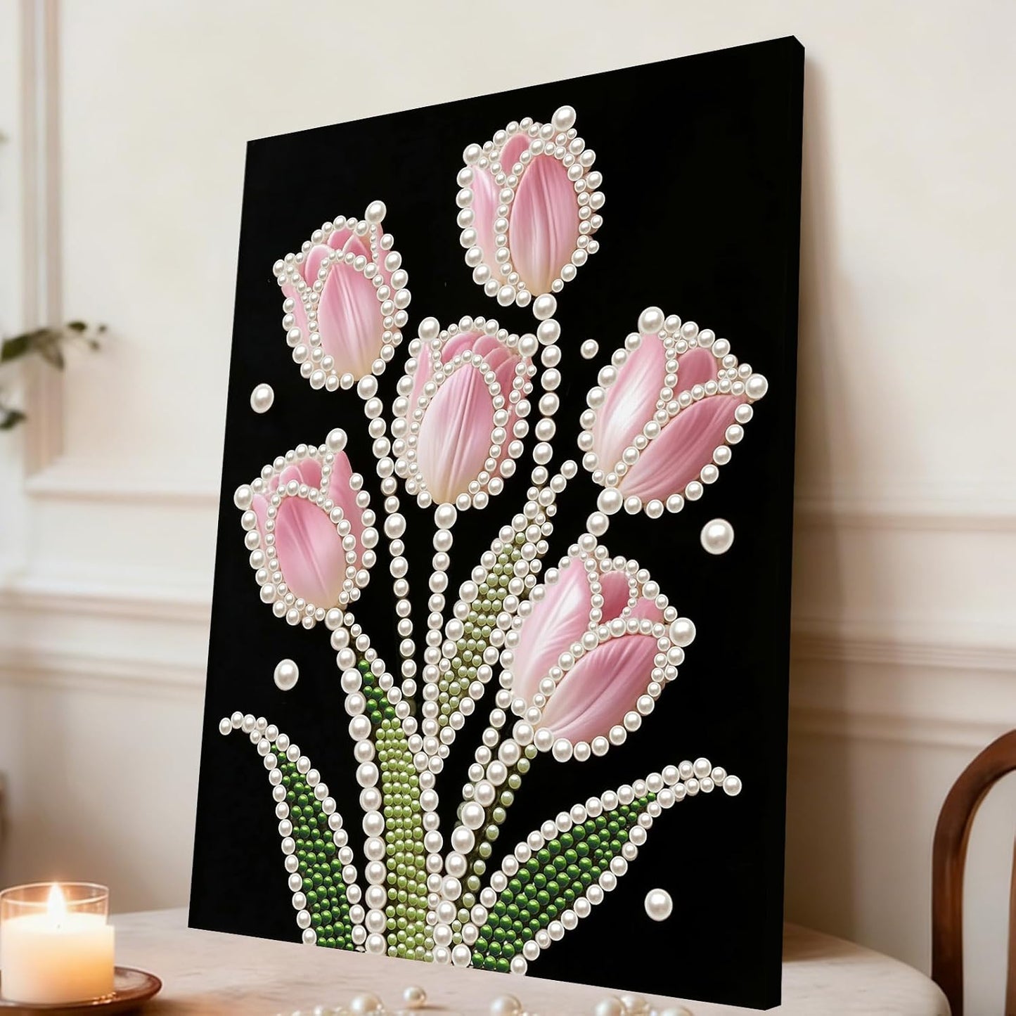 FRANDEK Pink Tulip DIY Pearl Painting Kit, Framed 3D Textured Handmade 30x40cm, Sparkling Gem Art Decor for Living Room, Study, Relaxing Creative Project, Gift for Friends Mother's Day