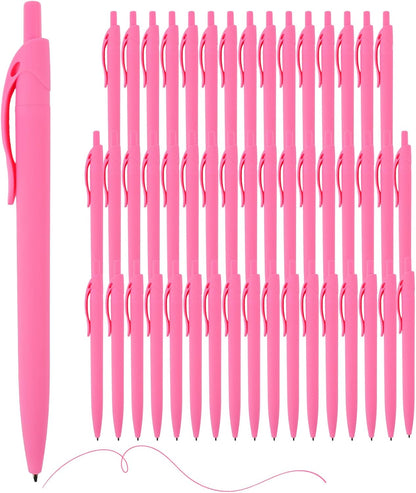 Pens Bulk, 50 Pack No Bleed Click Pens,Wholesale Retractable Ballpoint Pens, Medium Point,1.00MM Pink Ink, Smooth Writing Pens for Office, Resturant and School 【Pink Ink】