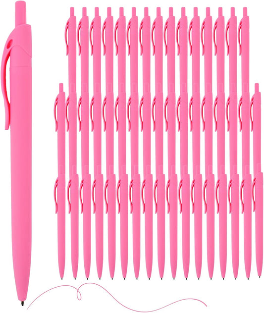 Pens Bulk, 50 Pack No Bleed Click Pens,Wholesale Retractable Ballpoint Pens, Medium Point,1.00MM Pink Ink, Smooth Writing Pens for Office, Resturant and School 【Pink Ink】