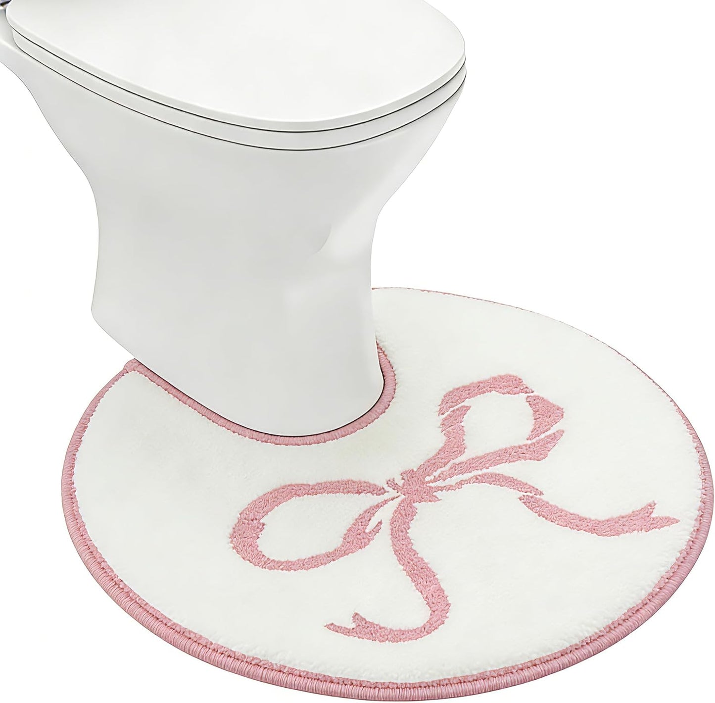 Round Toilet Bathroom Rug,Toilet Rugs U Shaped Washable Non Slip,Pink Bath Bathroom Mat Bow Stuff,24" Diameter Soft Plush Microfiber with Highly Absorbent Floor Mat. (Pink)