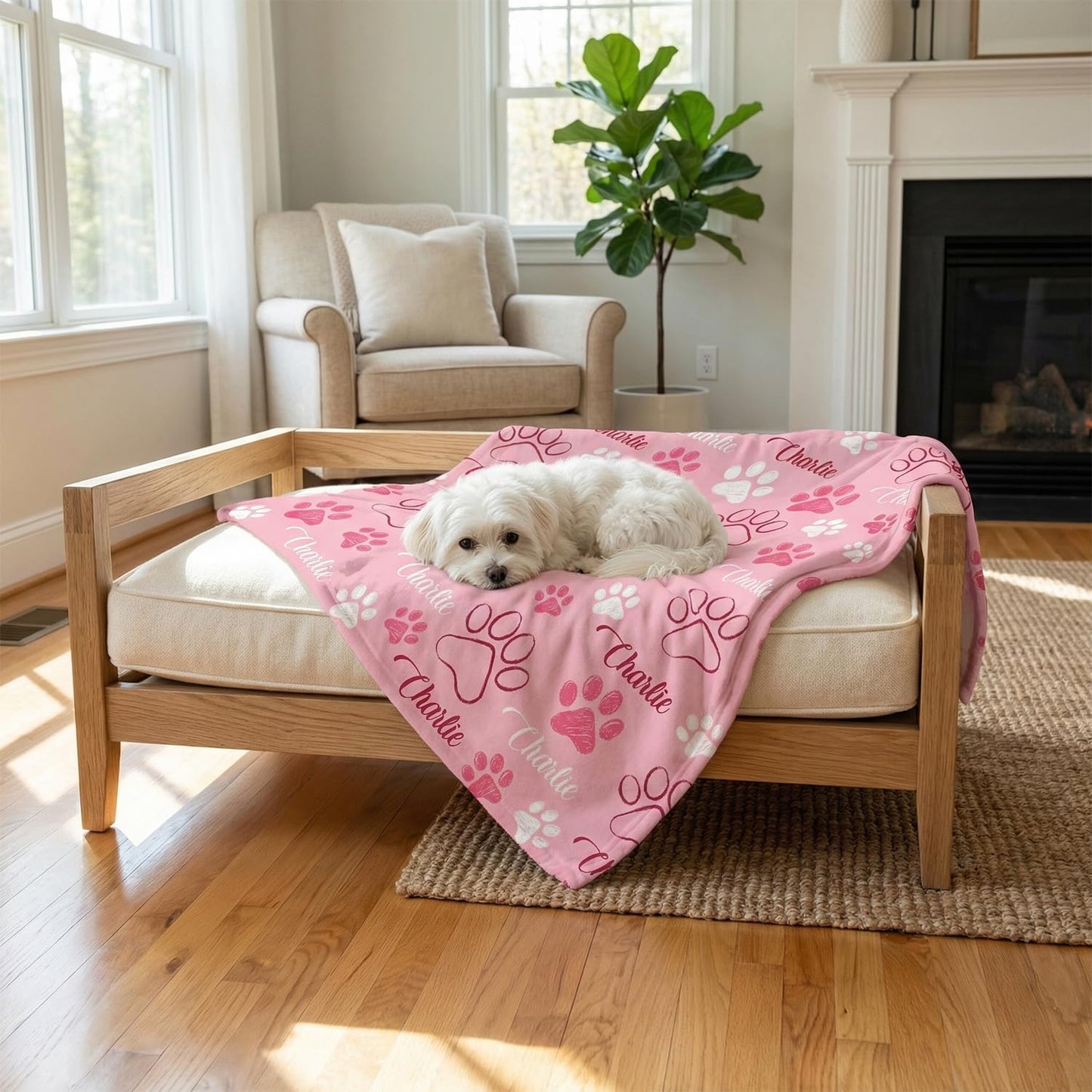 Custom Dog Blankets with Pet Name Personalized Pink Paw Dog Blanket, Customized Dog Blanket for Medium Puppy Small Large Dogs, Washable All-Season Air-conditioned Rooms Blankets Dog Gifts 30" x 40"