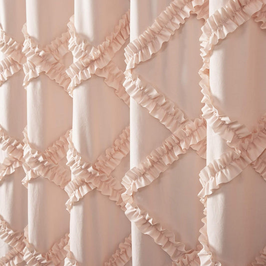 Lush Decor Ruffle Diamond Shower Curtain 72"L x 72"L Blush - Fabric Shower Curtains for Bathroom - Pink Bathroom Curtain - Vintage Farmhouse Decor
