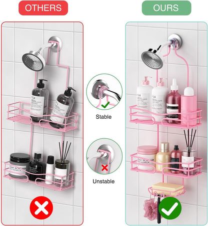 DAOYA Pink 3-Tier Over Head Shower Caddy with Soap Holder & 6 Hooks - Hanging Shower Caddy for Bathroom Organizer