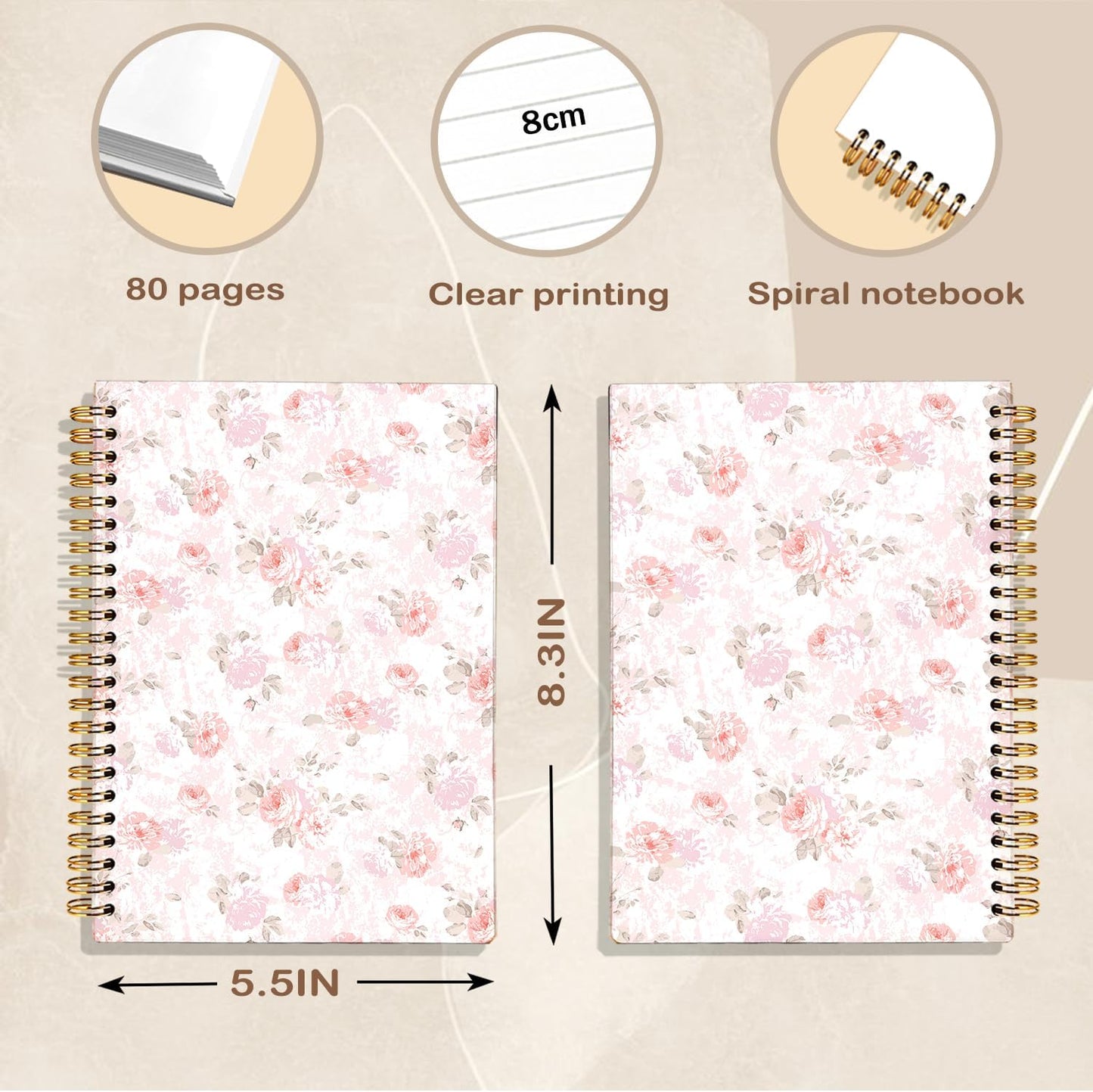 Pink Pastel Floral Notebook Journal for Teen Girls & Women, Cute Pink Stuff - Office Supplies, Coquette Girly Spiral Notebook for Women, 5.5x8.3 Inch