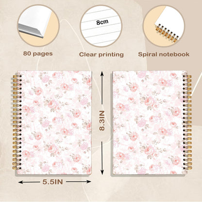 Pink Pastel Floral Notebook Journal for Teen Girls & Women, Cute Pink Stuff - Office Supplies, Coquette Girly Spiral Notebook for Women, 5.5x8.3 Inch