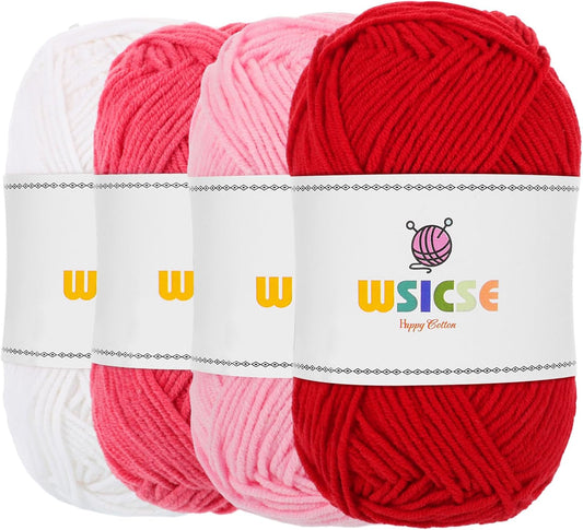 4 PCS Crochet Yarn, 560 Yard Soft Yarn for Crocheting Assorted Colors Fluffy Yarn for Hand Knitting Craft Gifts 1 Skein/140 Yard-Pink