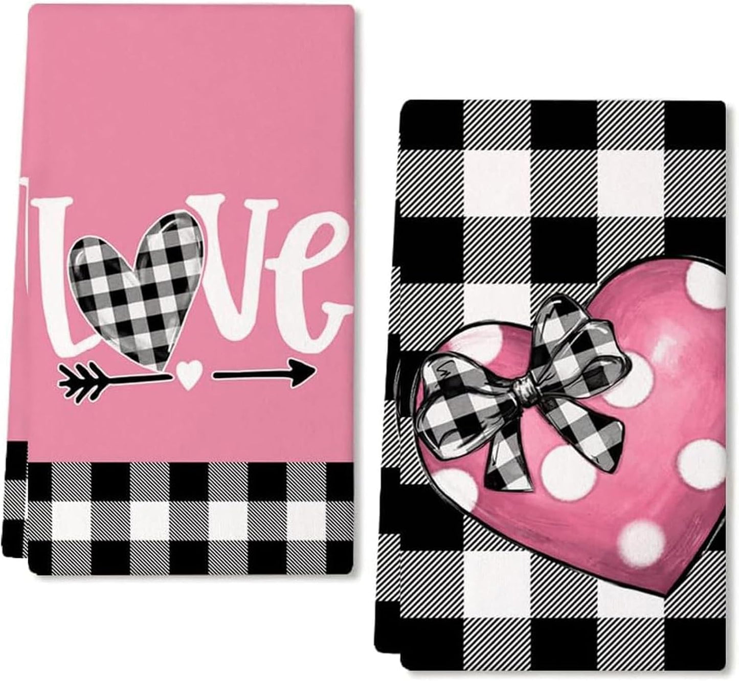 Valentines Day Decorations Kitchen Towels, 2Pcs Pink 24*15.7In Valentine Dish Towels With Love Heart Patterns Valentine Hand Towels Valentine's Day Towels Table Decor For Indoor Home Kitchen Decor