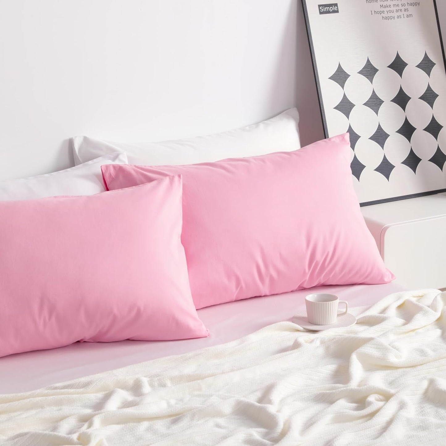 2 Pack Pure Cotton Pillow Case-100% Cotton Standard Pillowcases, Soft and Breathable Pillow Cases with Envelope Closure, 20x26 Inches, Pink